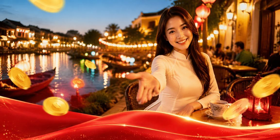 Người dùng tại Hội An kiểm tra thông tin hoàn tiền cashback trên điện thoại tại quán cà phê